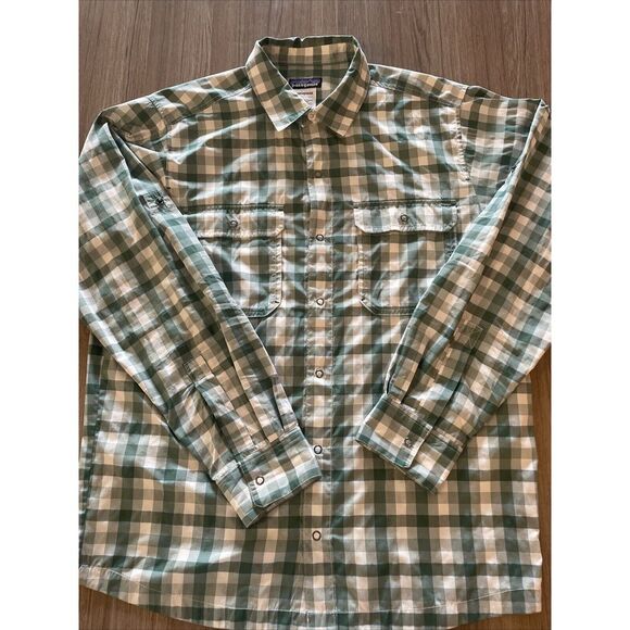 PATAGONIA 'El Ray'‎ Mens Long Sleeve Shirt Snap Button Roll Sleeve Medium Green - Picture 1 of 11